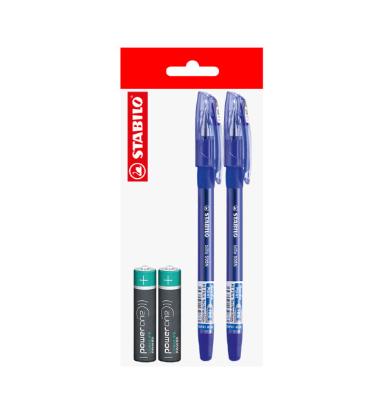 Pack: 2x Boligráfo Bille NF STABILO + 2x Pilas AAA POWER ONE, Pack x 4 Unds.
